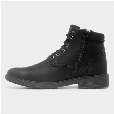 Mens Black Lace Up Zip Up Ankle Boot
