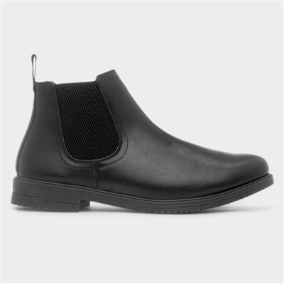 Mens Black Pull On Ankle Chelsea Boot