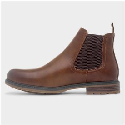 Mens Tan Pull On Ankle Chelsea Boot