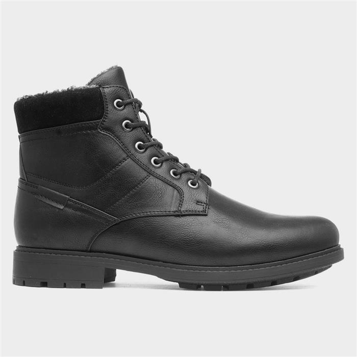 Mens Black Fleece Lined Lace Up Ankle Boot