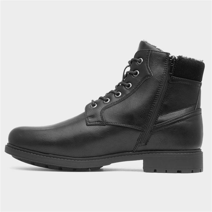 Mens Black Fleece Lined Lace Up Ankle Boot