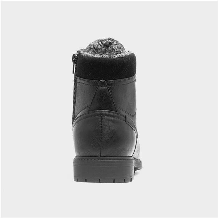 Mens Black Fleece Lined Lace Up Ankle Boot