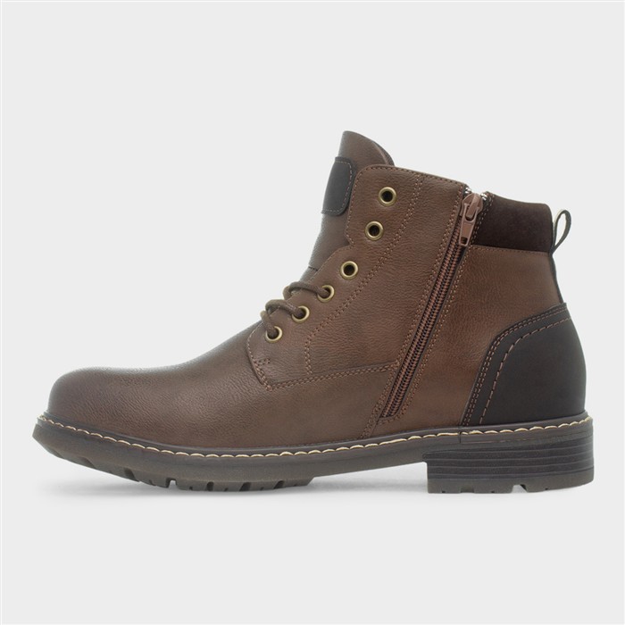 Mens Brown Lace Zip Up Boot