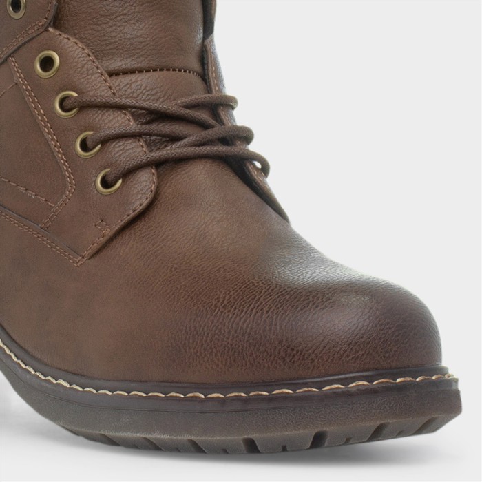 Mens Brown Lace Zip Up Boot
