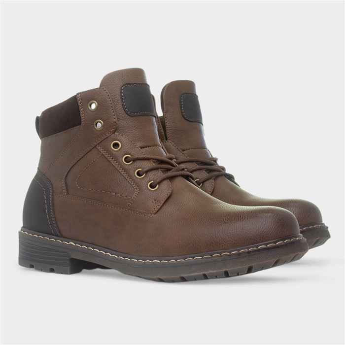 Mens Brown Lace Zip Up Boot