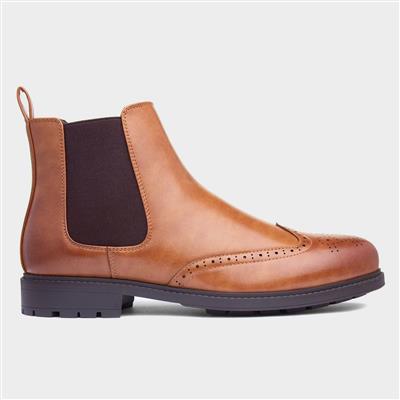 Beckett Edison Mens Tan Brogue Chelsea Boot-589105 | Shoe Zone