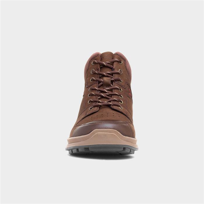 Arnie Mens Brown Leather Flat Boot