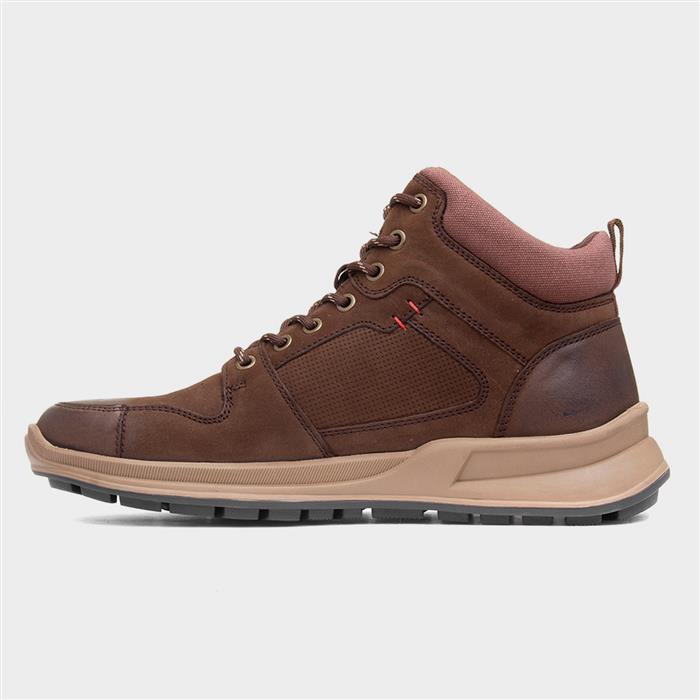 Arnie Mens Brown Leather Flat Boot