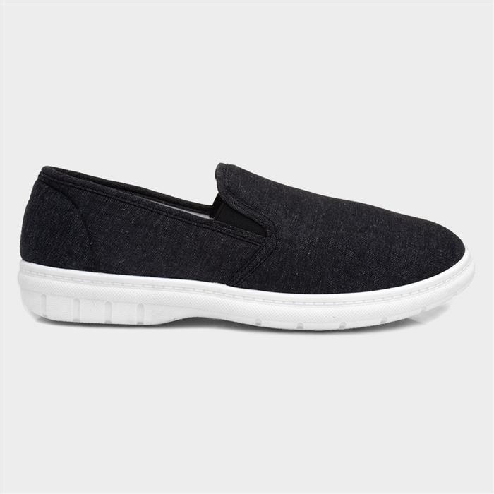Mens Grey Slip On Twin Gusset Canvas Shoe