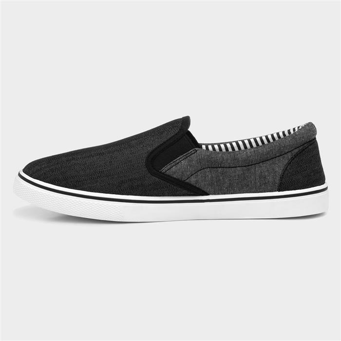 Mens Black Slip On Casual Canvas
