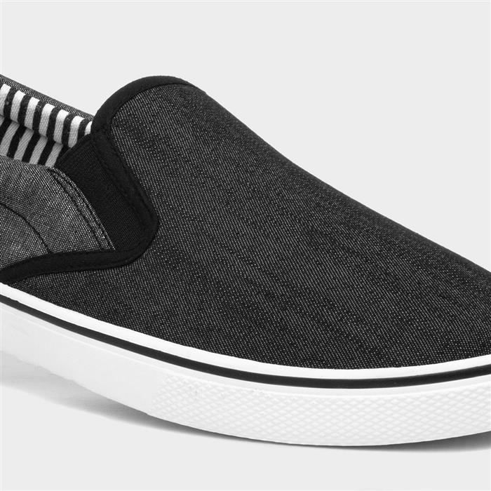 Mens Black Slip On Casual Canvas