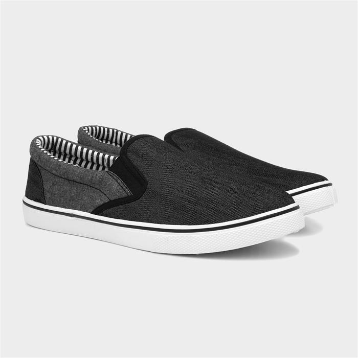Mens Black Slip On Casual Canvas