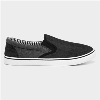 Mens Black and Grey Slip On Canvas