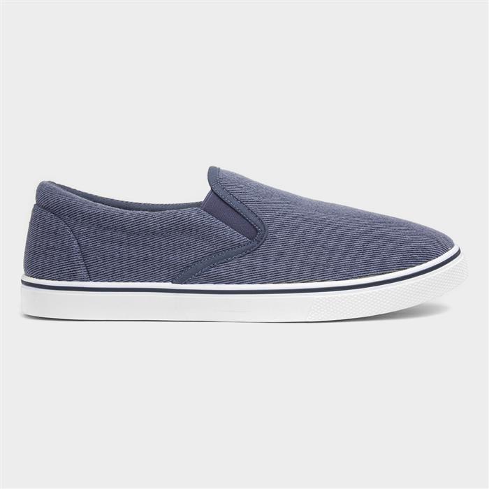 Mens Stonewash Blue Slip On Casual Canvas