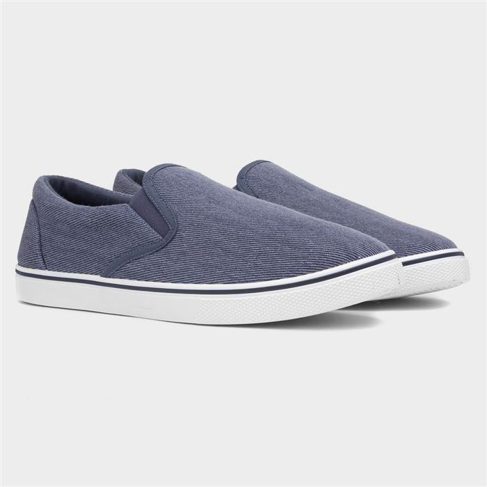 Mens Stonewash Blue Slip On Casual Canvas