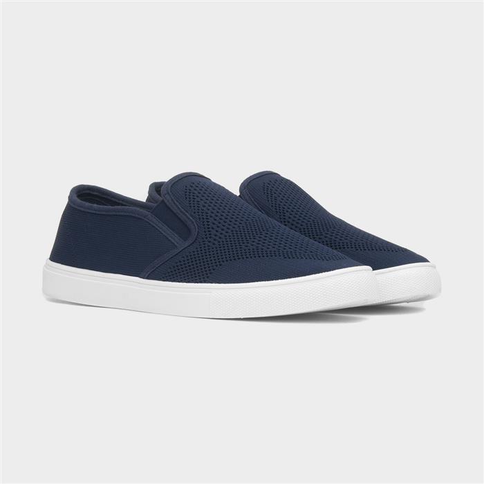 Mens Blue Knitted Slip On Canvas Shoe
