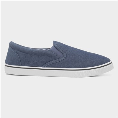 Mens Blue Slip On Casual Canvas