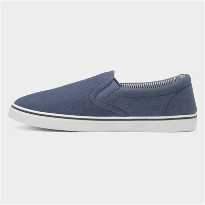 Mens Blue Slip On Casual Canvas