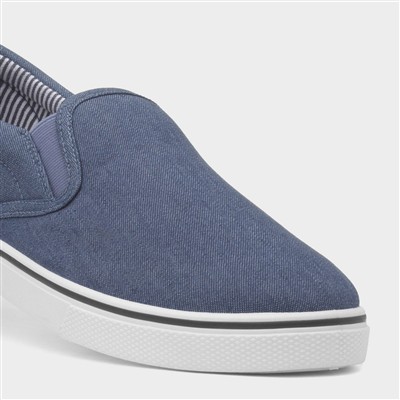 Mens Blue Slip On Casual Canvas