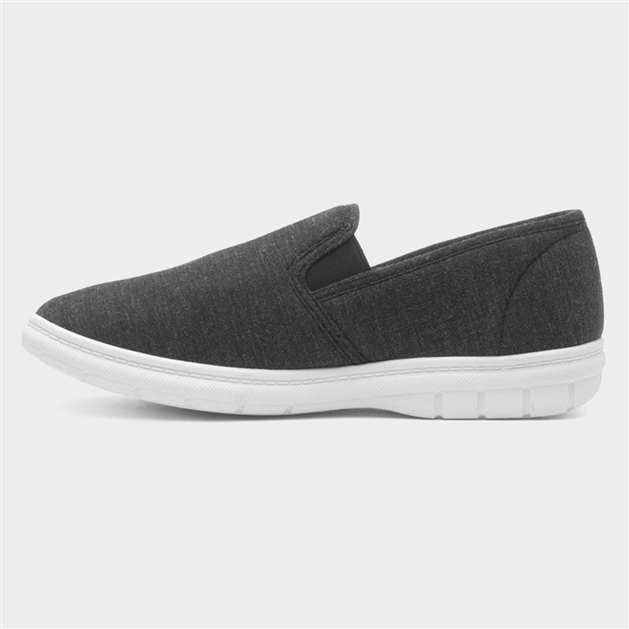 Mens Charcoal Slip On Gusset Canvas Shoe
