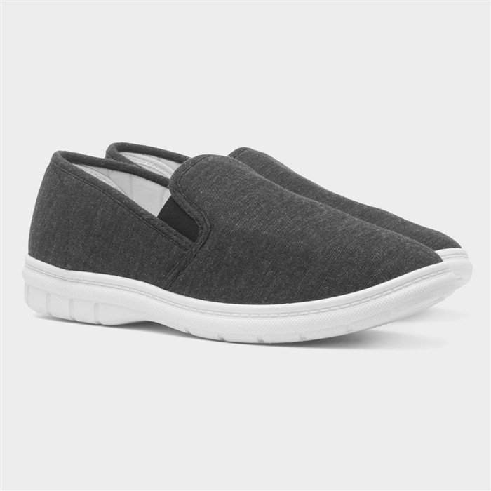 Mens Charcoal Slip On Gusset Canvas Shoe