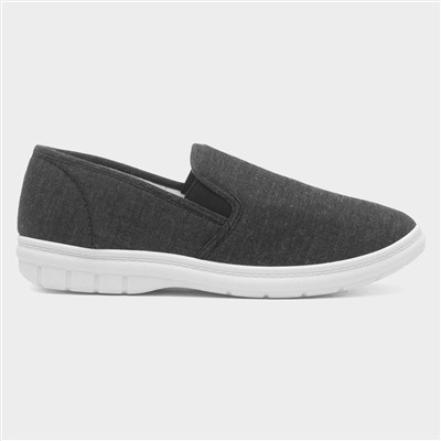 Mens Charcoal Slip On Gusset Canvas Shoe