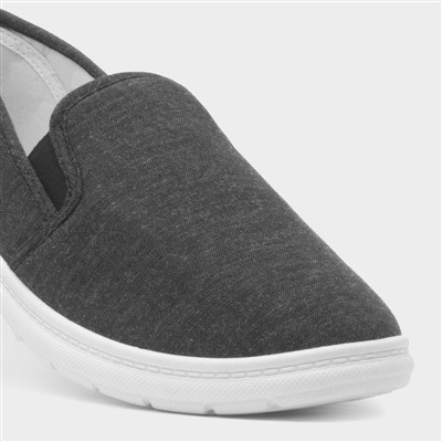 Mens Charcoal Slip On Gusset Canvas Shoe