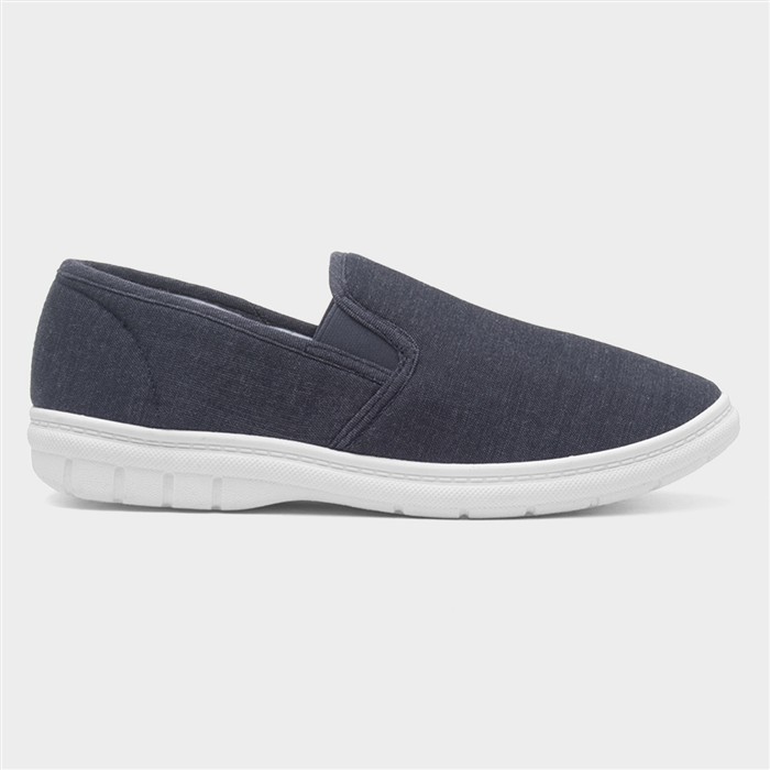 Mens Navy Slip On Twin Gusset Canvas Shoe