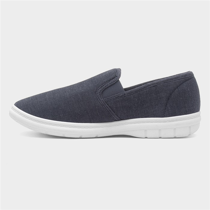Mens Navy Slip On Twin Gusset Canvas Shoe