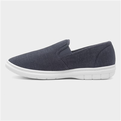 Mens Navy Slip On Twin Gusset Canvas Shoe