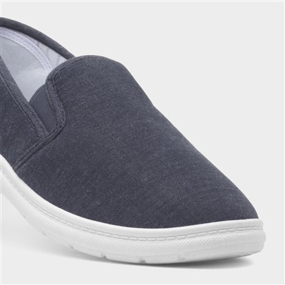 Mens Navy Slip On Twin Gusset Canvas Shoe