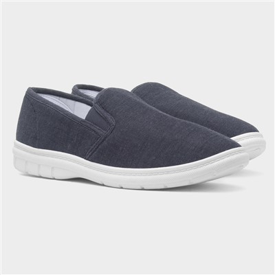 Mens Navy Slip On Twin Gusset Canvas Shoe