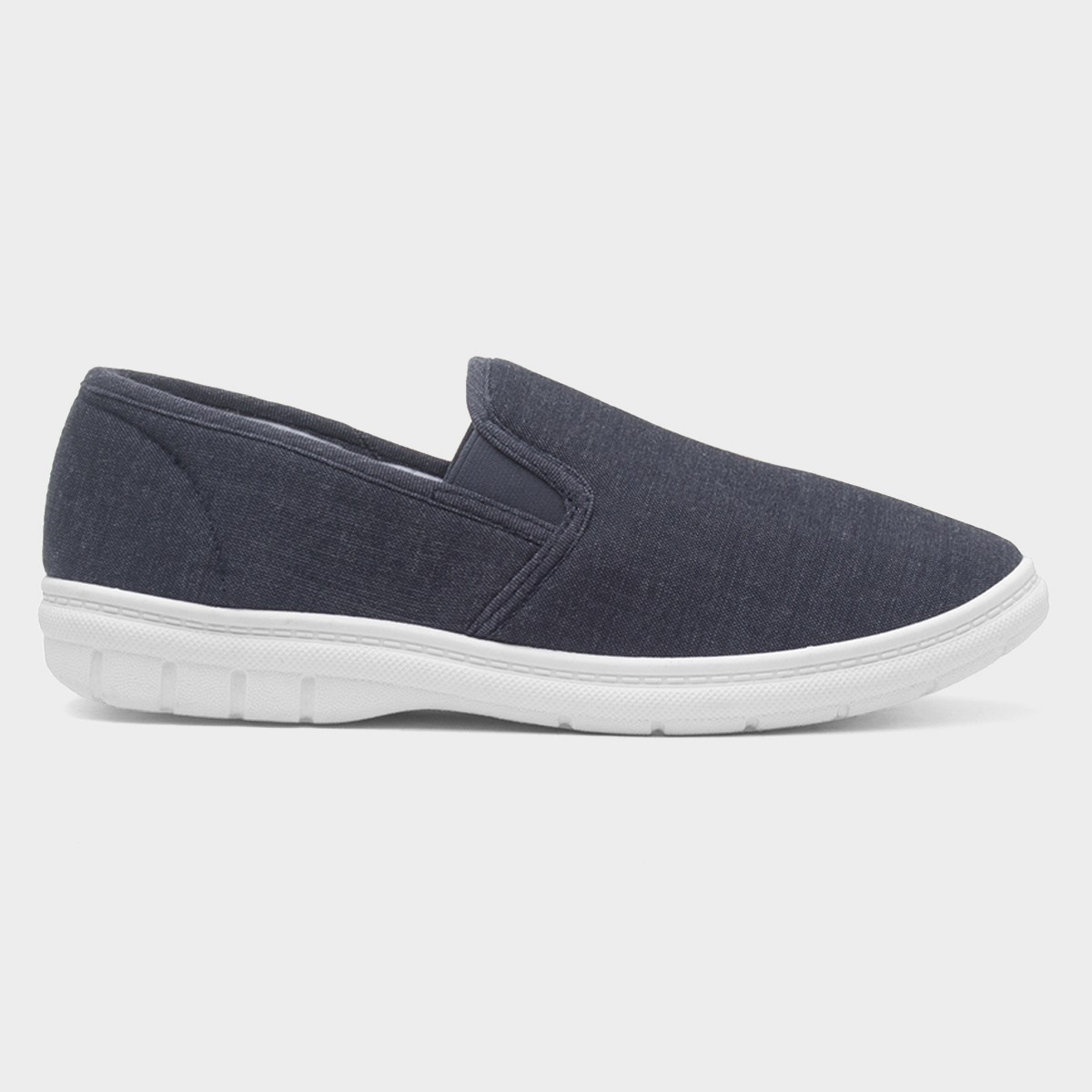 Mens Navy Slip On Twin Gusset Canvas Shoe