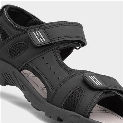 Edward Mens Black Easy Fasten Sandals
