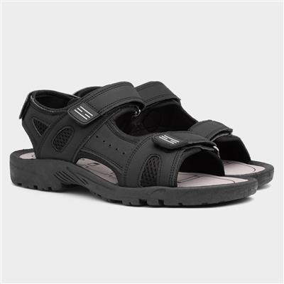 Edward Mens Black Easy Fasten Sandals