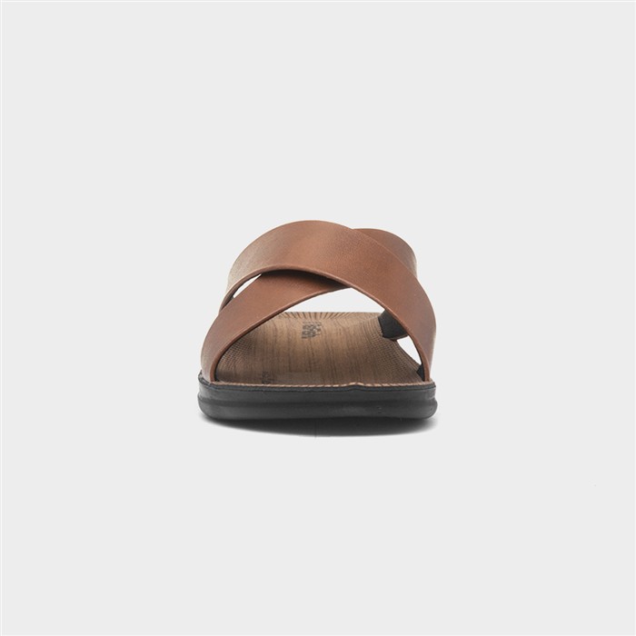 Mens Tan Crossover Strap Mule Sandal
