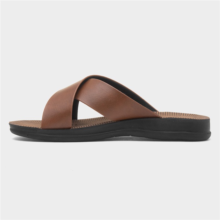 Mens Tan Crossover Strap Mule Sandal