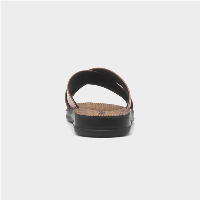 Mens Tan Crossover Strap Mule Sandal