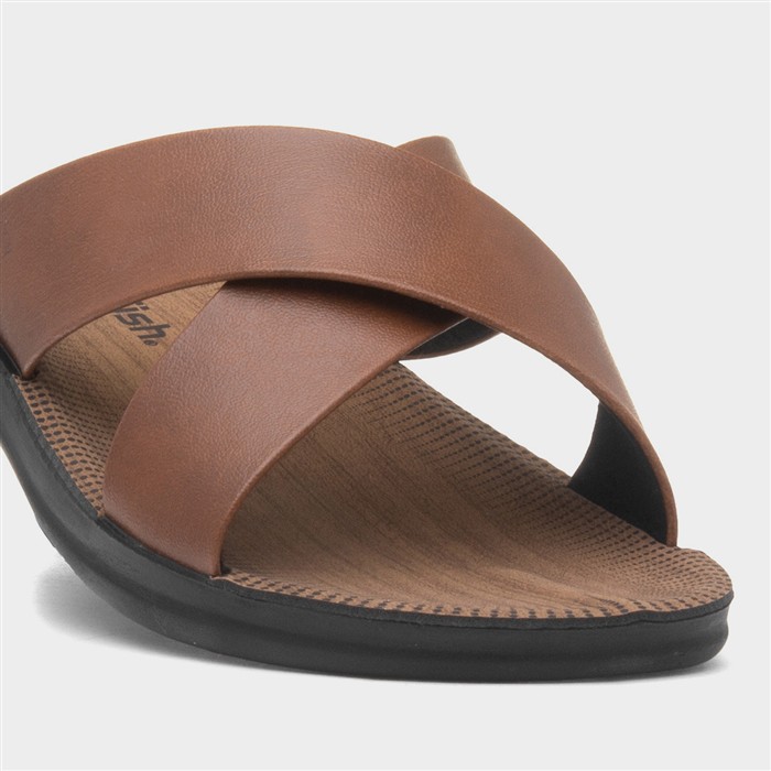 Mens Tan Crossover Strap Mule Sandal