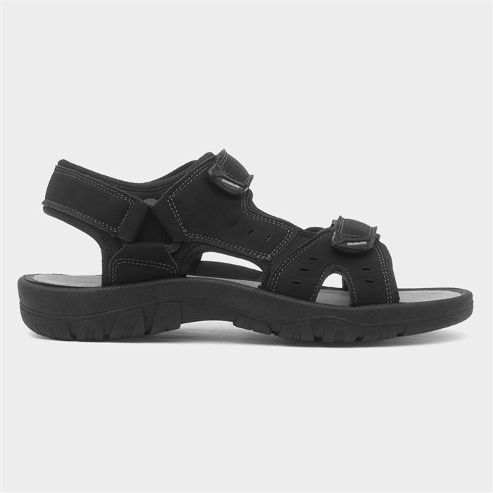 Mens Black Double Easy Fasten Sandals
