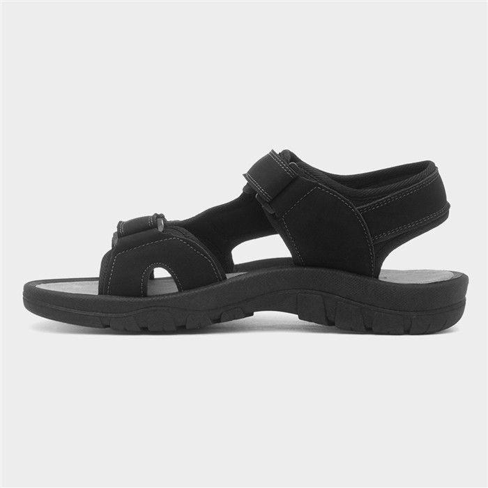 Mens Black Double Easy Fasten Sandals