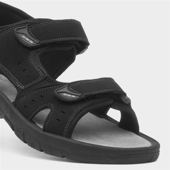 Mens Black Double Easy Fasten Sandals
