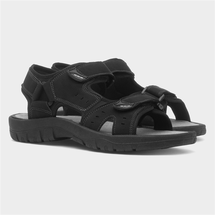 Mens Black Double Easy Fasten Sandals