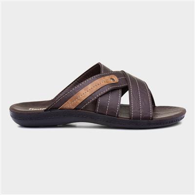 Red Fish Mens Cross Over Dark Brown Mule Sandal-59447 | Shoe Zone