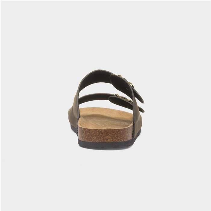 Mens Brown Double Buckle Mule Sandal
