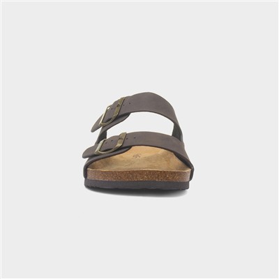 Mens Brown Double Buckle Mule Sandal
