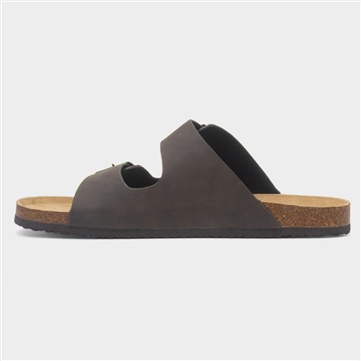 Mens Brown Double Buckle Mule Sandal