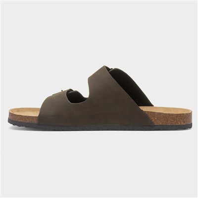 Mens Brown Double Buckle Mule Sandal