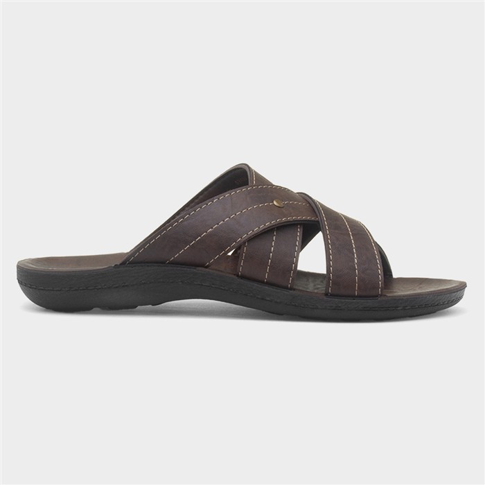 Mens Brown Cross Strap Mule Sandal