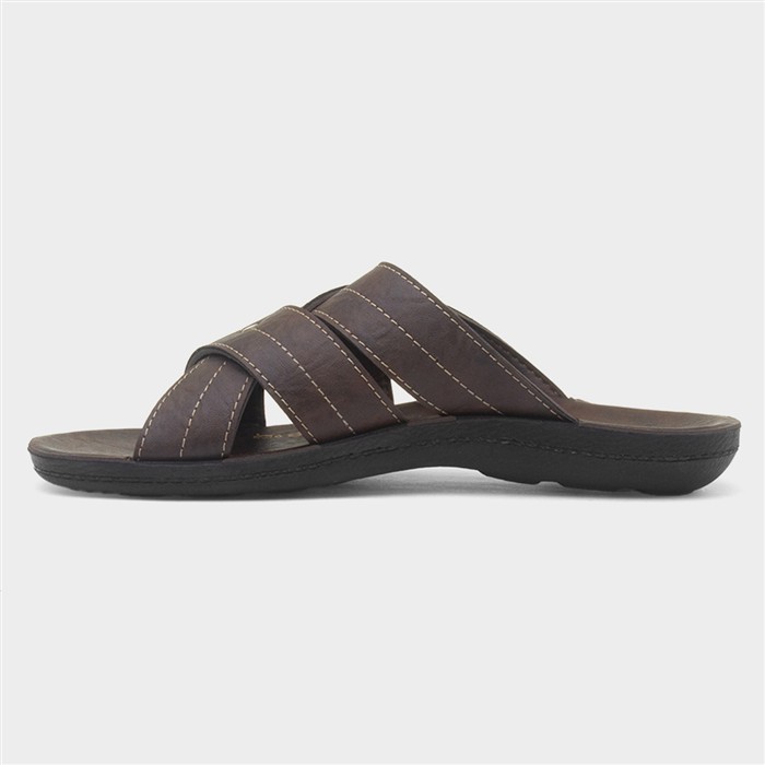 Mens Brown Cross Strap Mule Sandal
